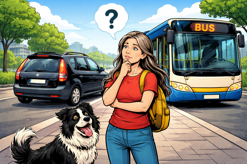 Nehme ich das Auto oder den Bus?